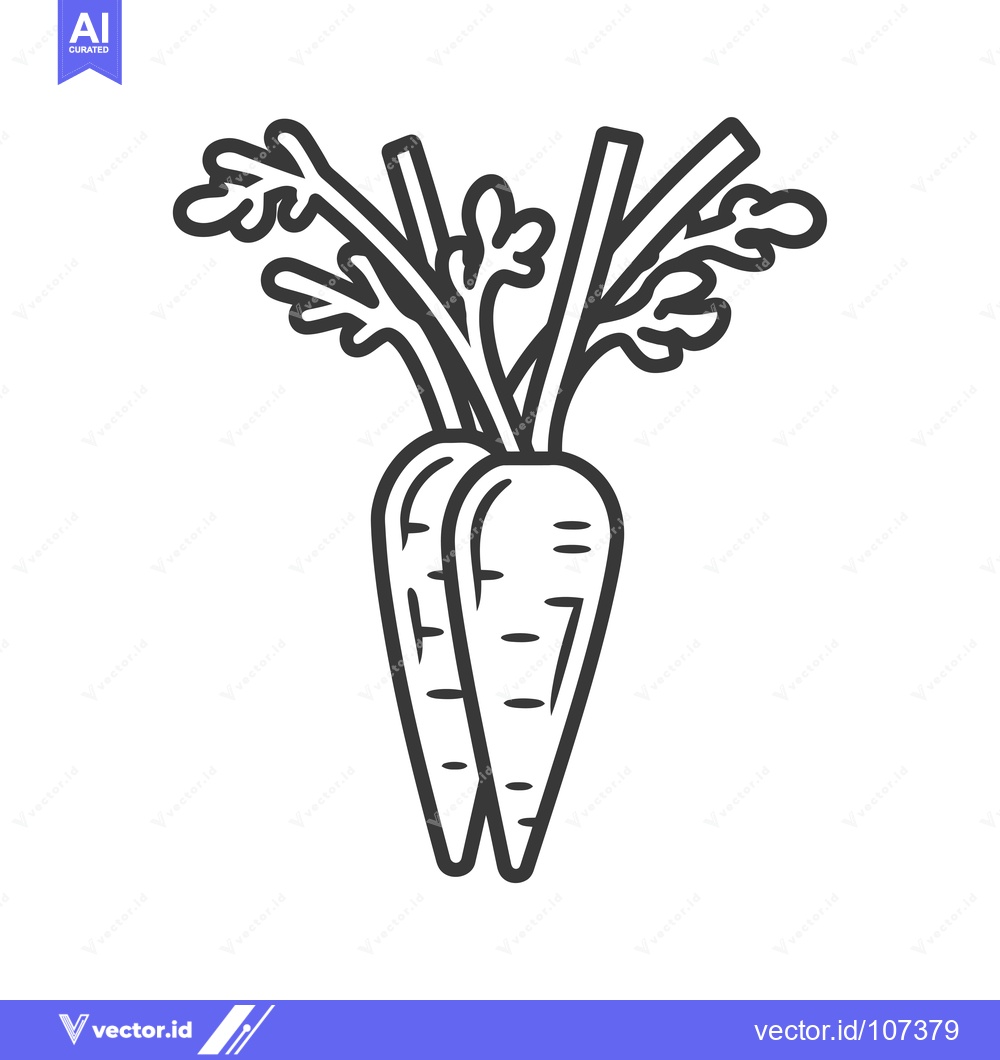 Premium Vector of Two Carrots With Green Tops in Outline Style