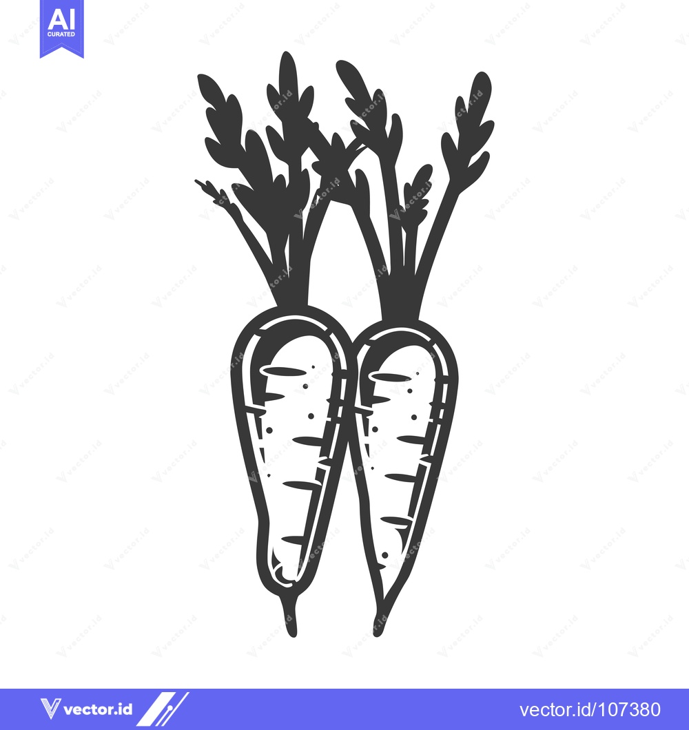 Premium Vector dari Two Carrots with Green Tops in Silhouette
