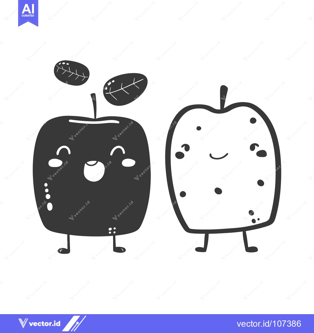 Premium Vector dari Two Cartoon Apples With Smiling Faces and Leaves
