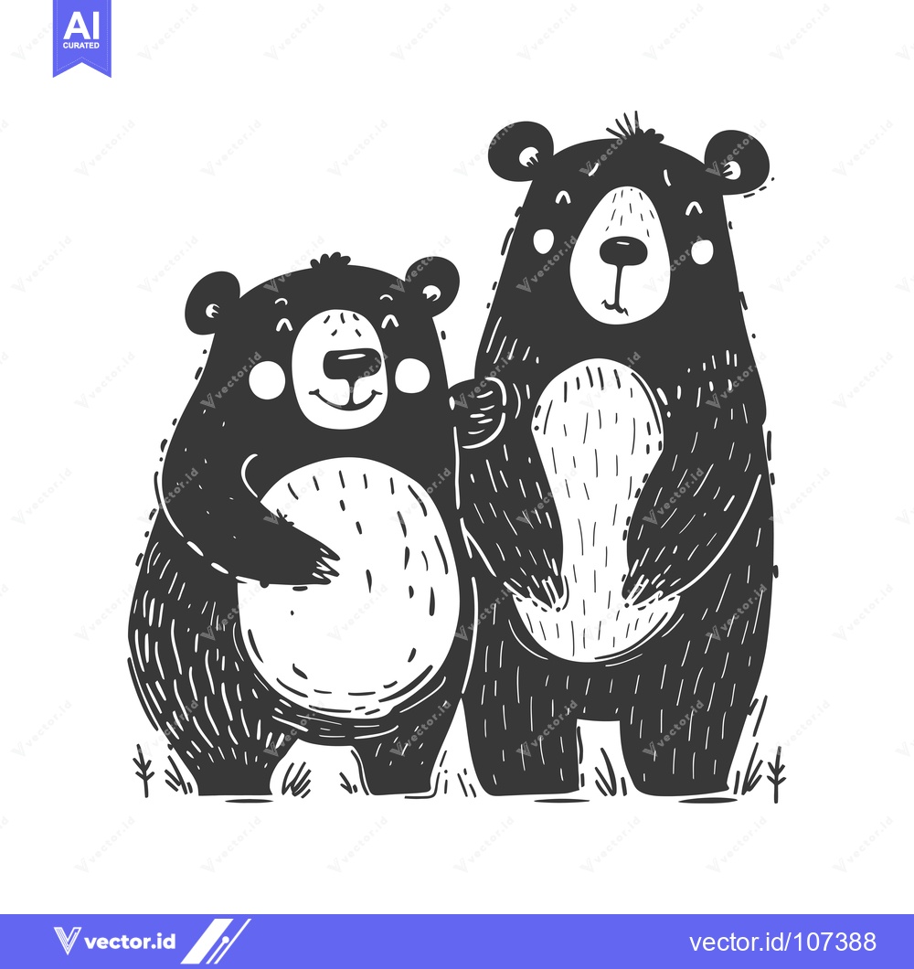 Premium Vector of Two Cartoon Black Bears Standing Together in a Friendly Pose