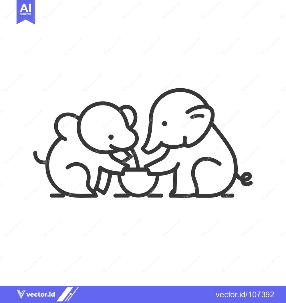 Premium Vector dari Two Cartoon Elephants Sharing a Bowl