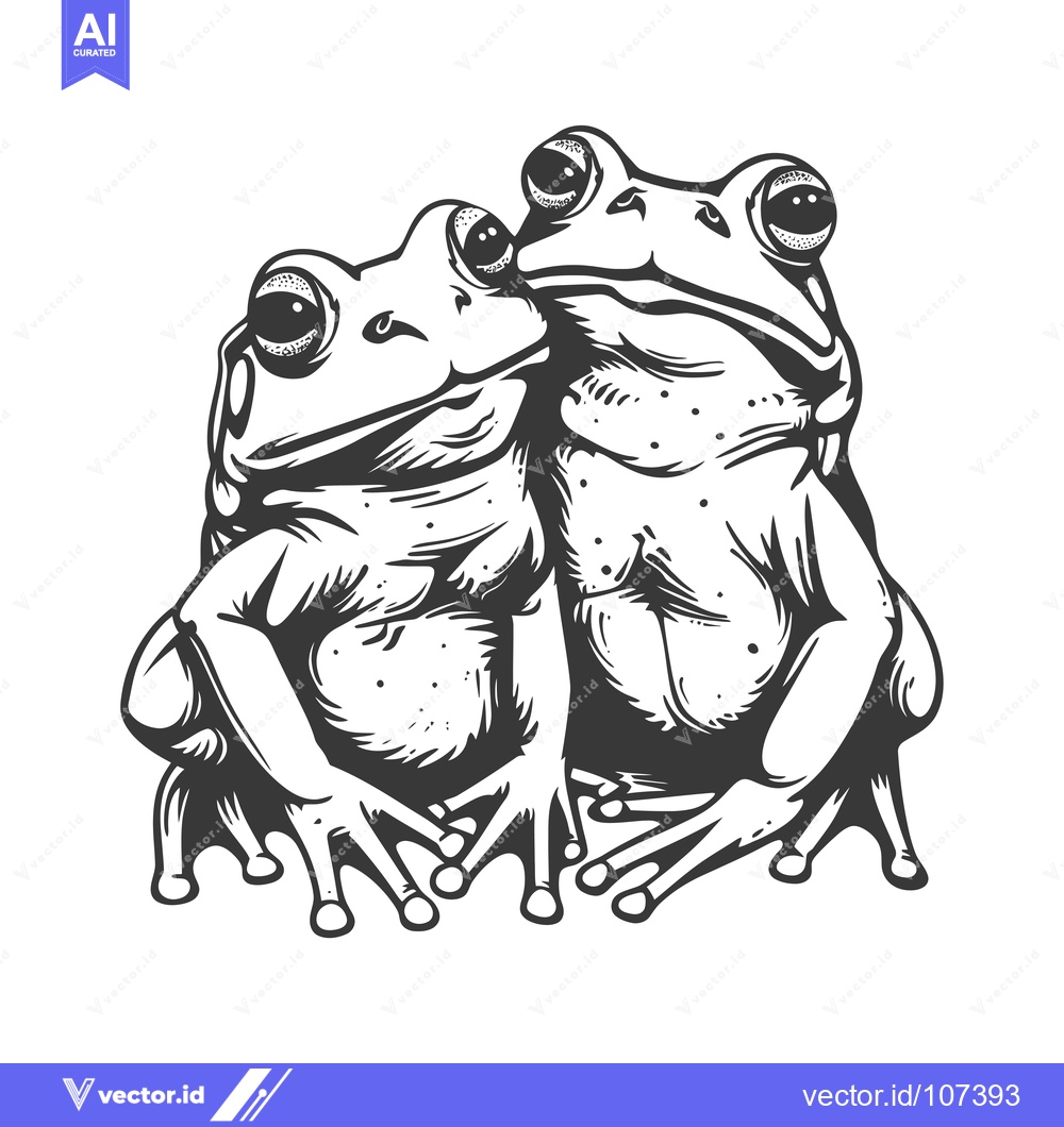 Premium Vector of Two Cartoon Frogs Sitting Side by Side with Big Eyes