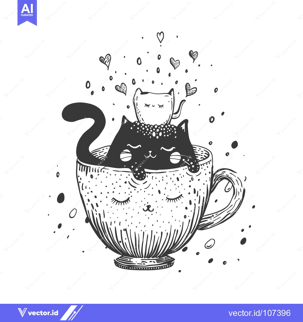 Premium Vector dari Two Cats Relaxing in a Teacup with Hearts Surrounding Them