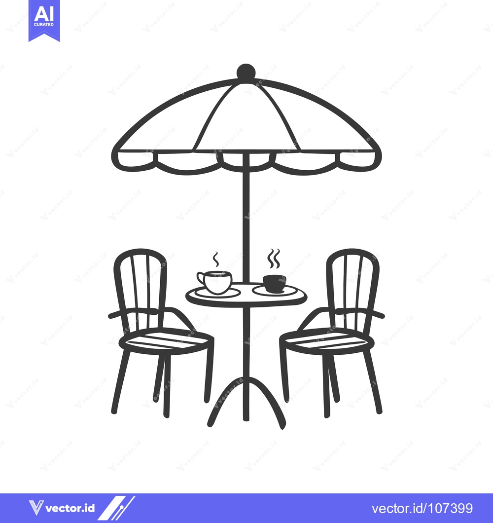 Premium Vector dari Two Chairs, Table, Umbrella, and Cups of Coffee