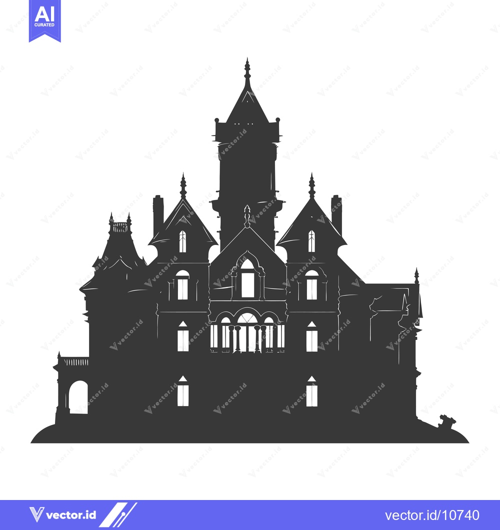 Premium Vector of A Black and White Silhouette of a Large Gothic Mansion