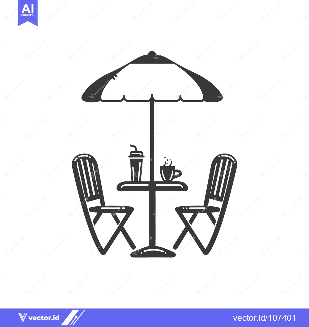 Premium Vector dari Two Chairs, Table, Umbrella, and Drinks Under a Parasol
