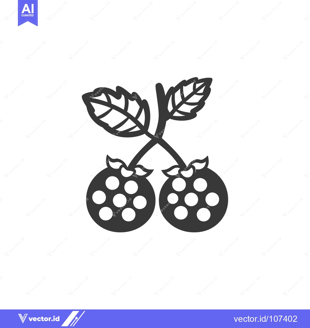 Premium Vector of Two Cherries with Stem and Leaves