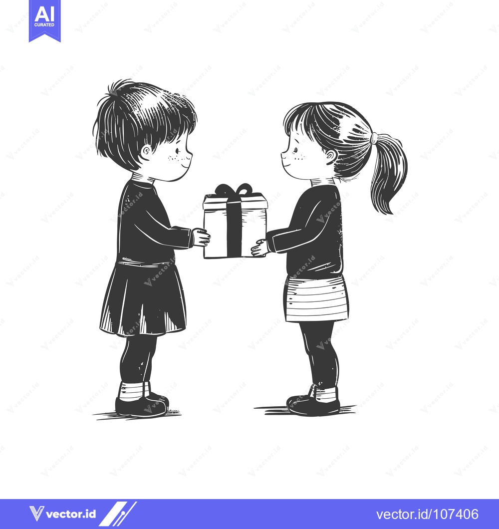 Premium Vector dari Two Children Exchanging a Gift with a Big Bow