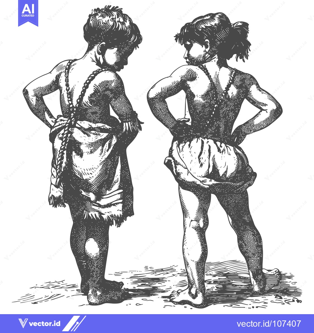 Premium Vector dari Two Children Standing Back to Back in Traditional Garb