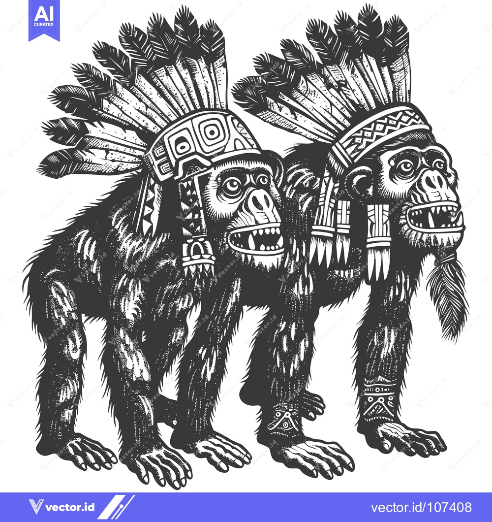 Premium Vector dari Two Chimpanzees Wearing Traditional Native American Headdresses