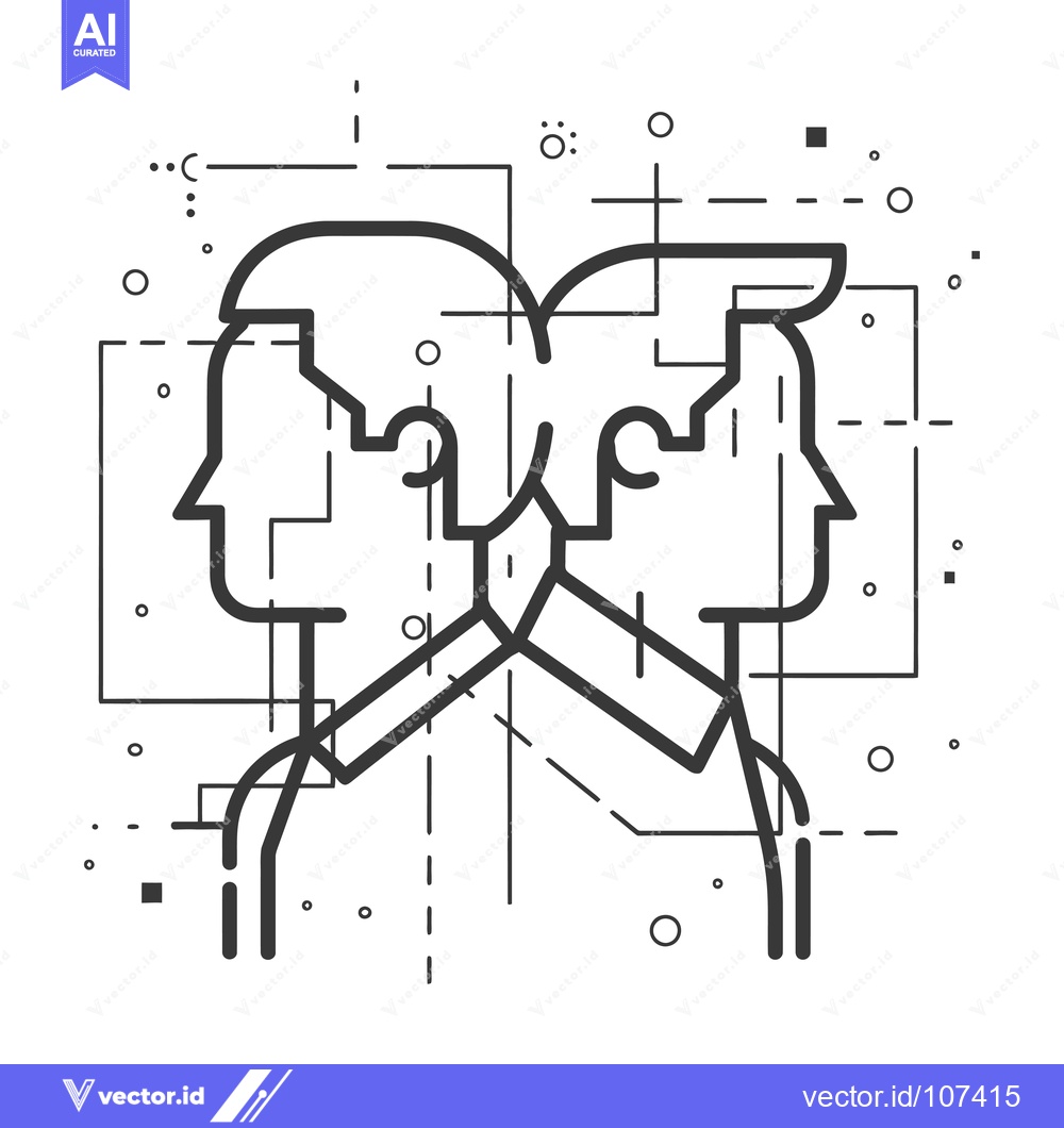Premium Vector dari Two Connected Head Silhouettes with Abstract Lines and Shapes