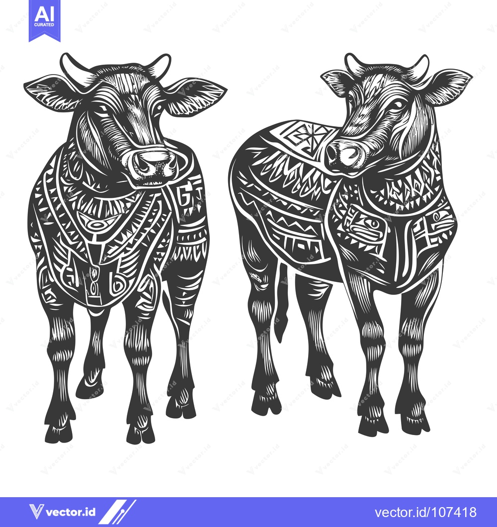 Premium Vector of Two Cows with Intricate Geometric Patterns