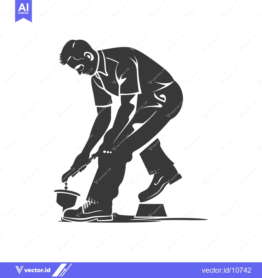 Premium Vector dari A Black and White Silhouette of a Man Working on a Pipe