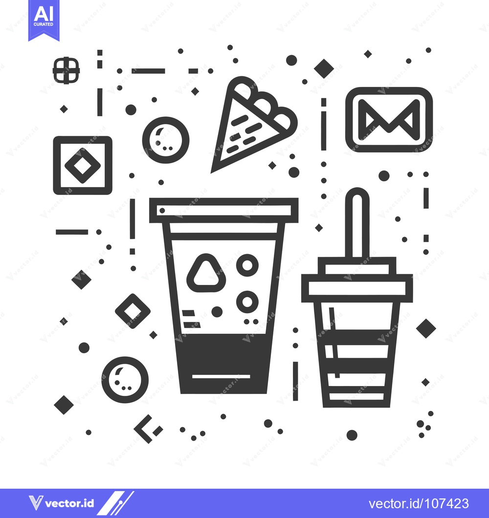 Premium Vector of Two Cups of Coffee with Geometric Shapes and a Cone