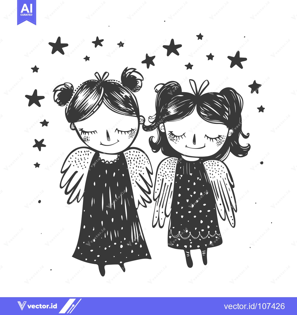 Premium Vector dari Two Cute Angels with Closed Eyes Surrounded by Stars