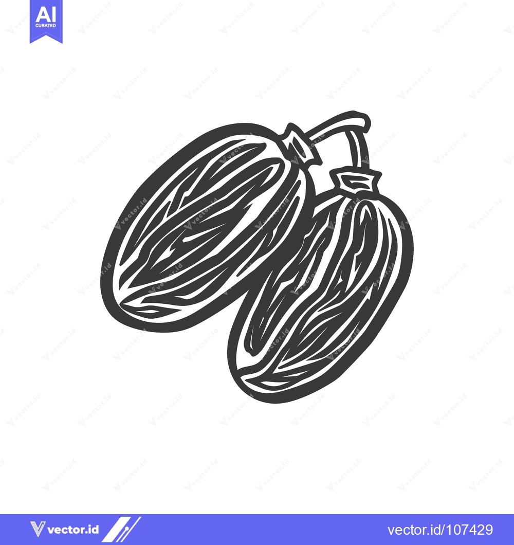 Premium Vector dari Two Dates with Stem, Black and White Illustration