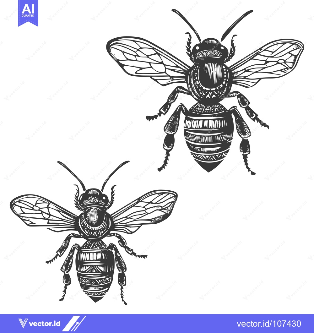 Premium Vector dari Two Detailed Black And White Bees