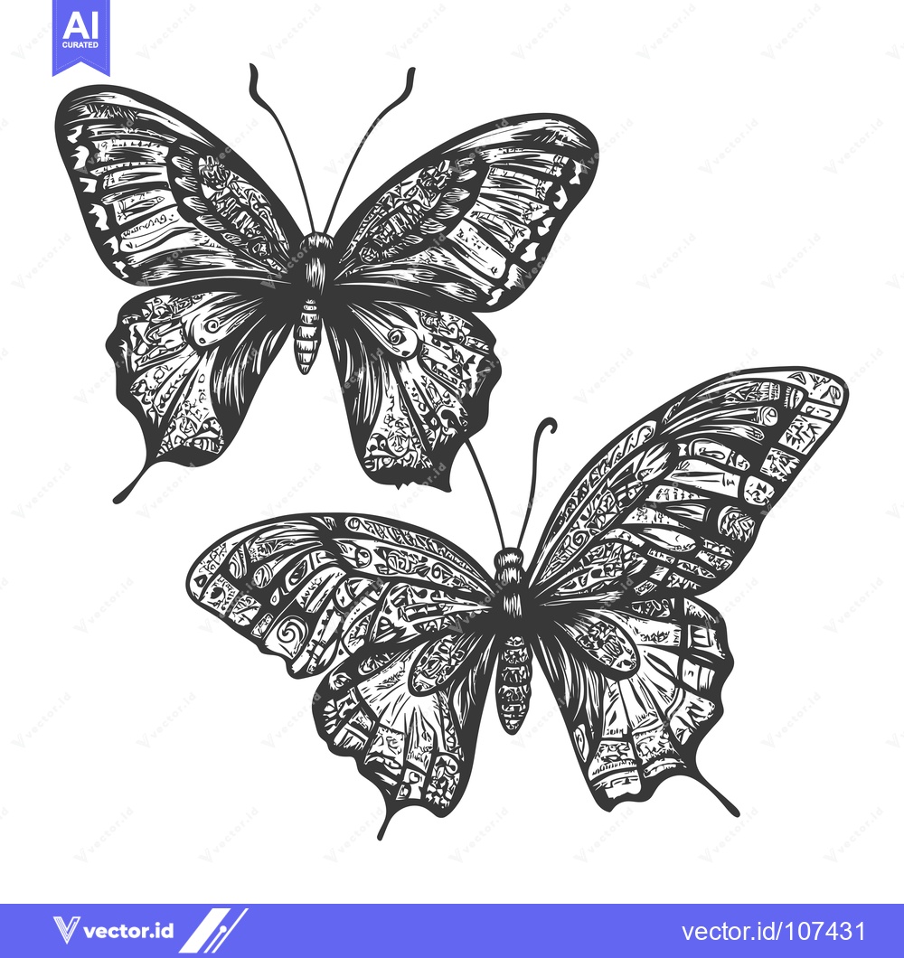 Premium Vector of Two Detailed Black and White Butterflies in Flight