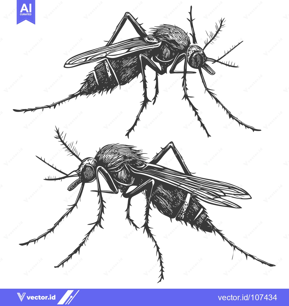Premium Vector dari Two Detailed Black and White Hand-Drawn Mosquitoes