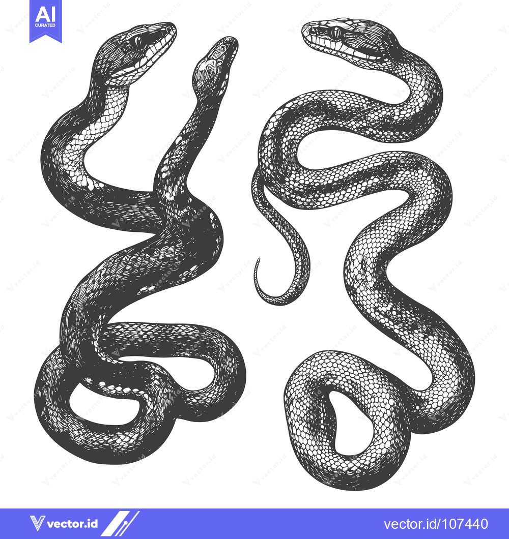 Premium Vector dari Two Detailed Black and White Snake Illustrations