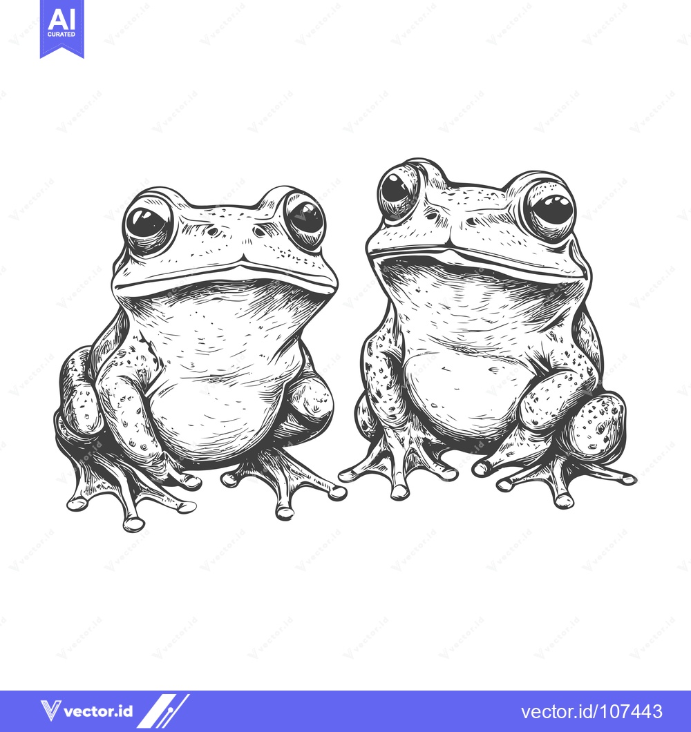 Premium Vector of Two Detailed Hand-Drawn Frogs Facing Each Other