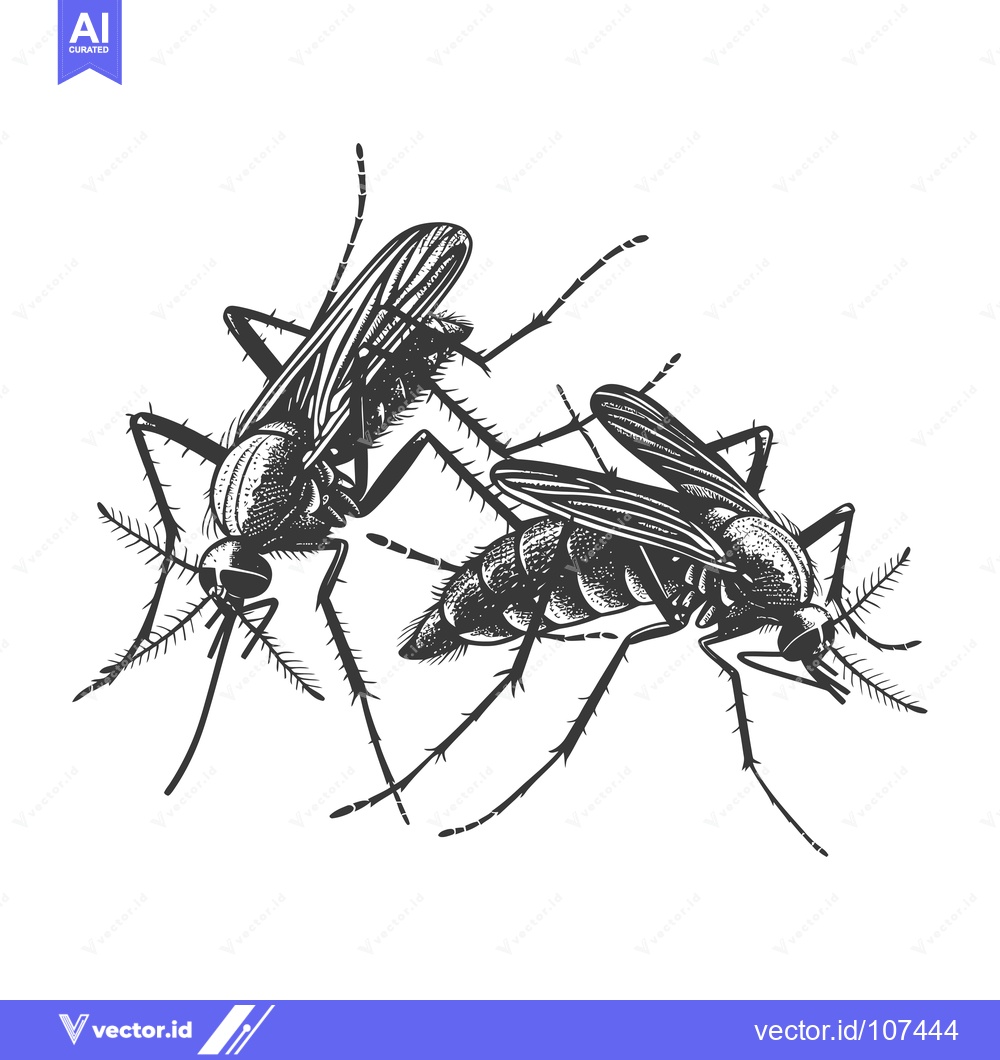 Premium Vector dari Two Detailed Mosquitoes in a Black and White Sketch