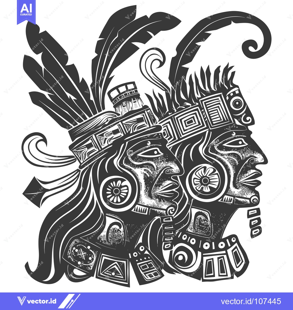 Premium Vector of Two Detailed Profile Portraits of Indigenous People in Headdresses