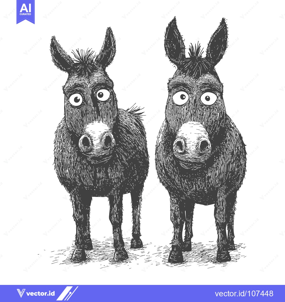 Premium Vector dari Two Donkeys with Big Eyes and a Furry Coat