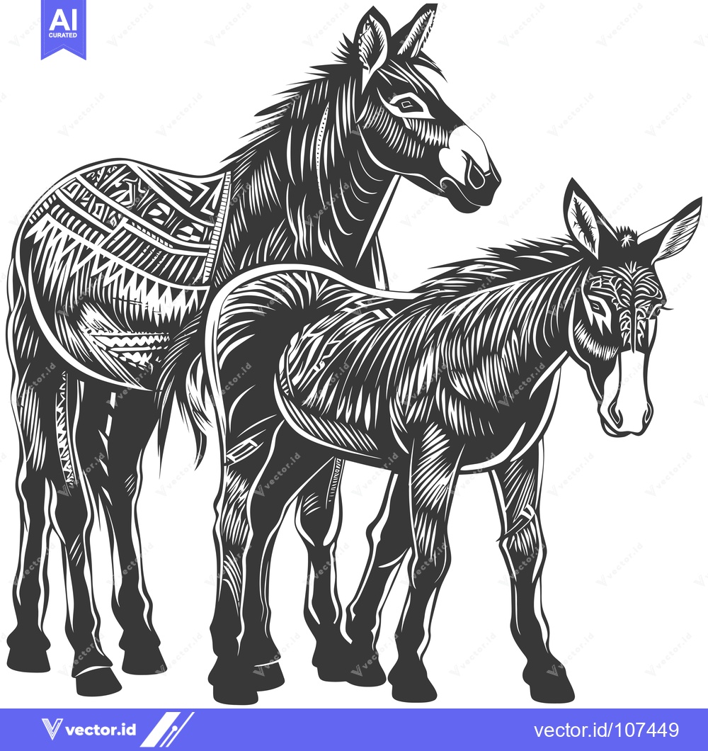 Premium Vector of Two Donkeys with Geometric Patterns