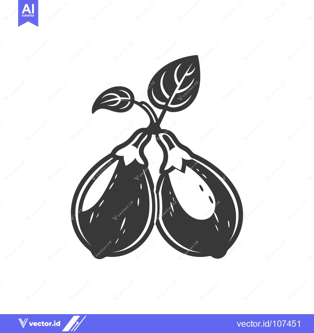 Premium Vector dari Two Eggplants with Stem and Leaves
