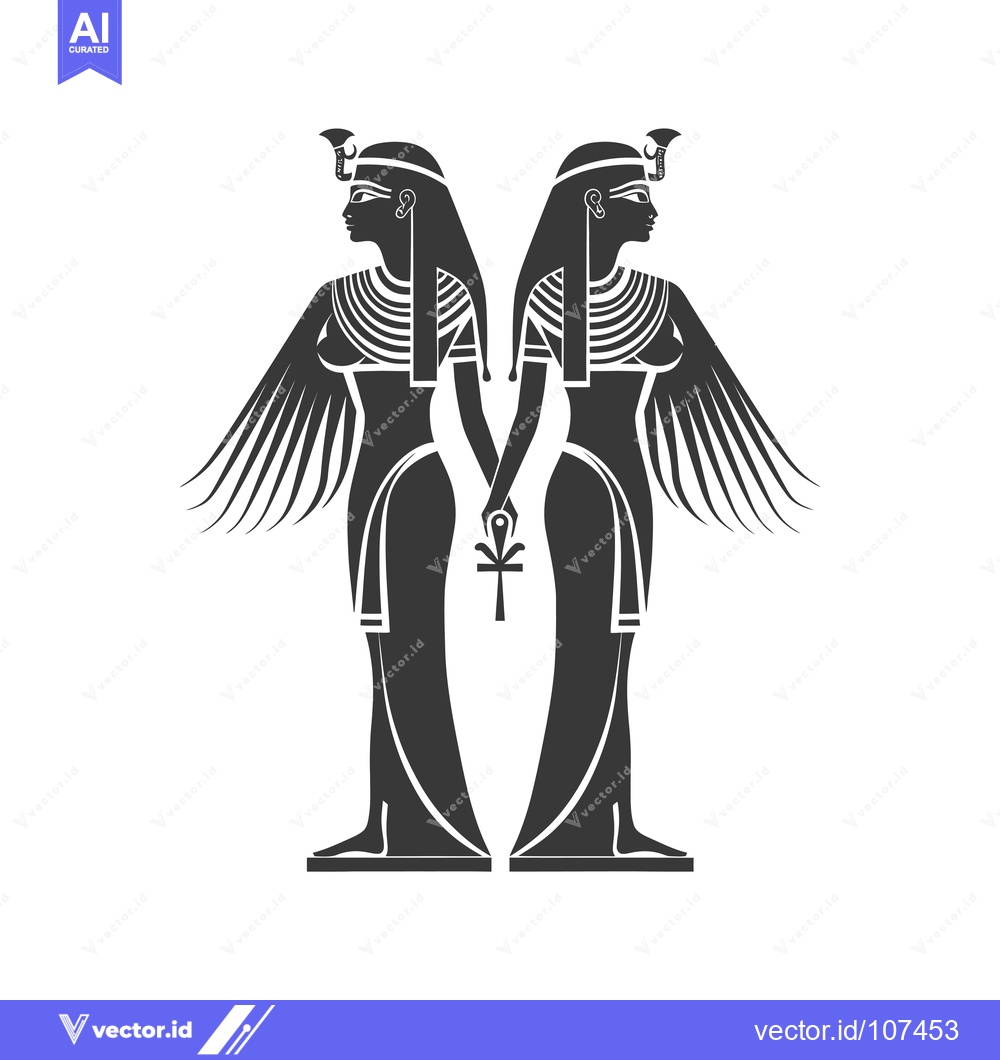 Premium Vector dari Two Egyptian Goddesses with Ankh Symbol
