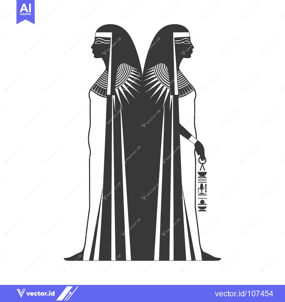 Premium Vector of Two Egyptian Women in Traditional Garb with Hieroglyphs