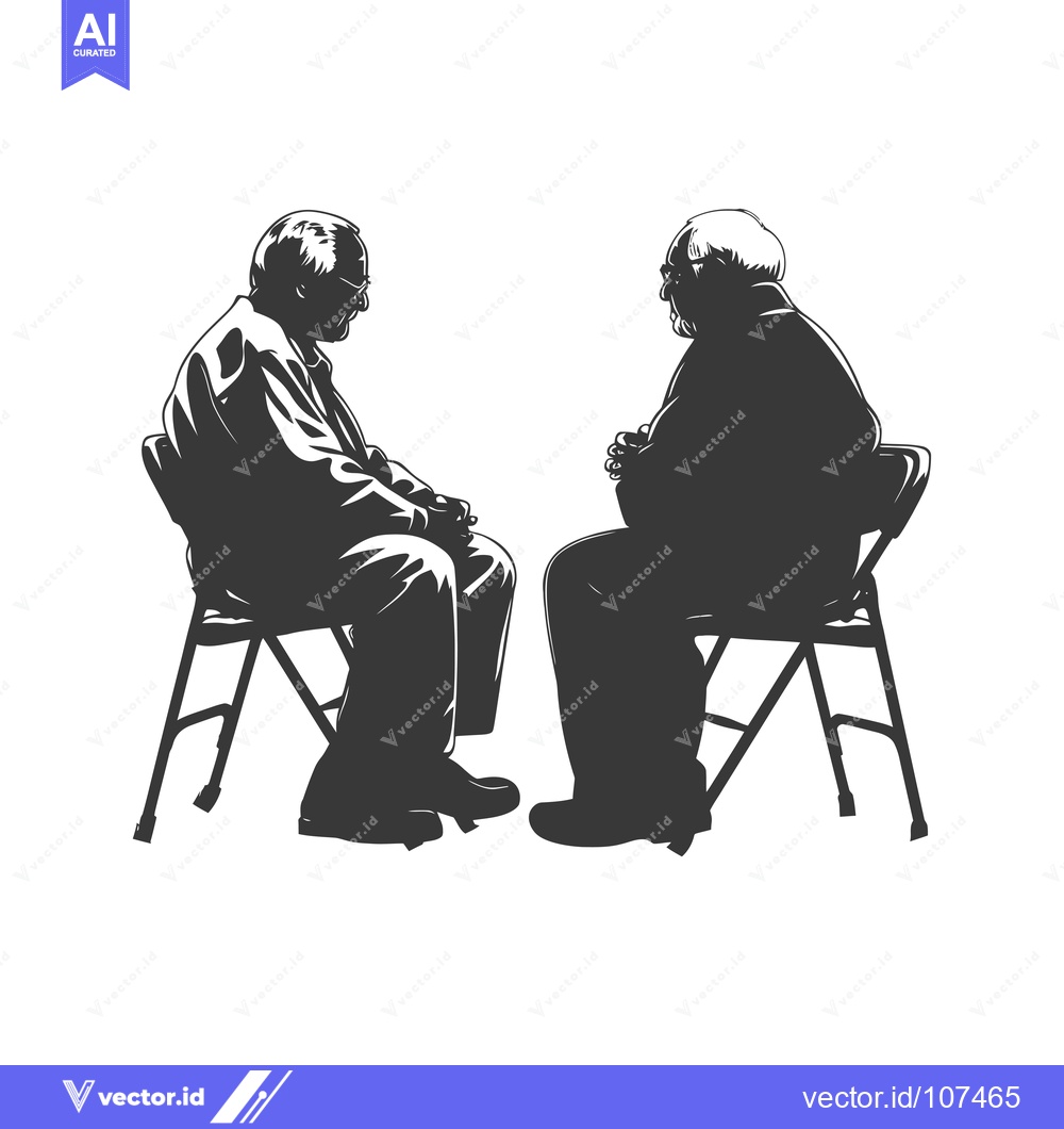 Premium Vector of Two Elderly Men Sitting in Folding Chairs, Facing Each Other