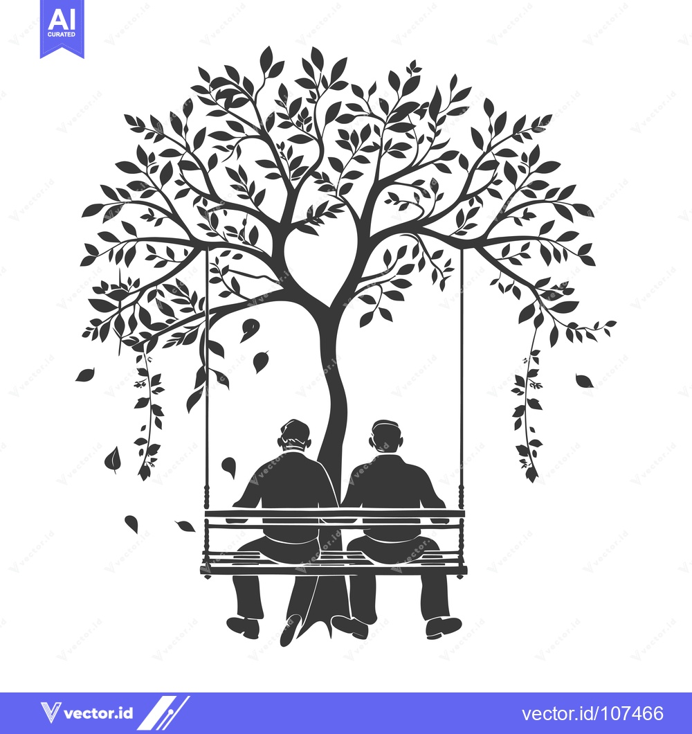 Premium Vector dari Two Elderly Men Sitting on a Swing Under a Leafy Tree