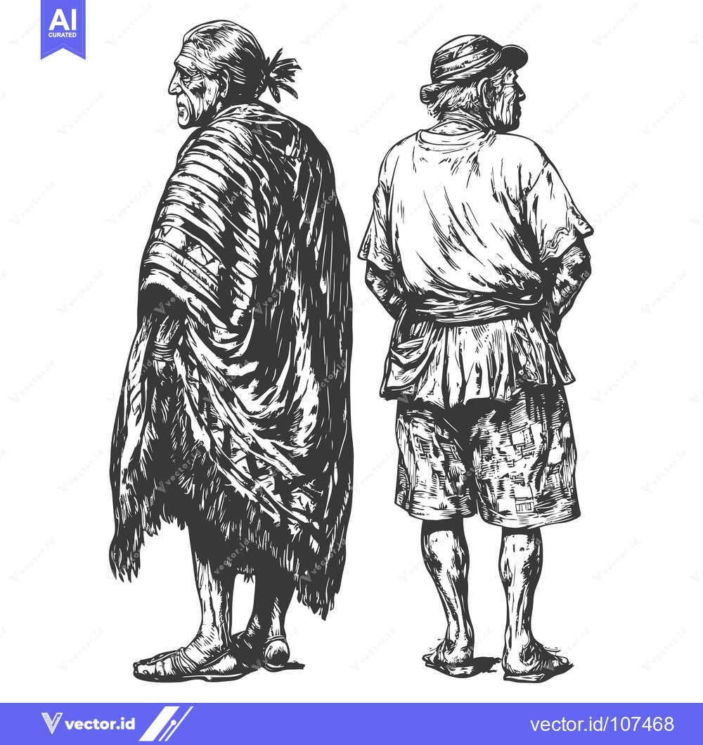 Premium Vector dari Two Elderly Men Standing Back-to-Back, One in Traditional Clothing