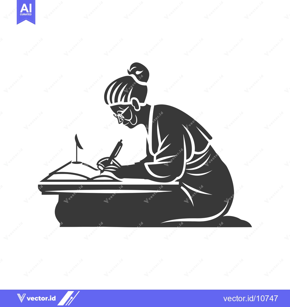 Premium Vector dari A Black and White Silhouette of an Elderly Woman Writing