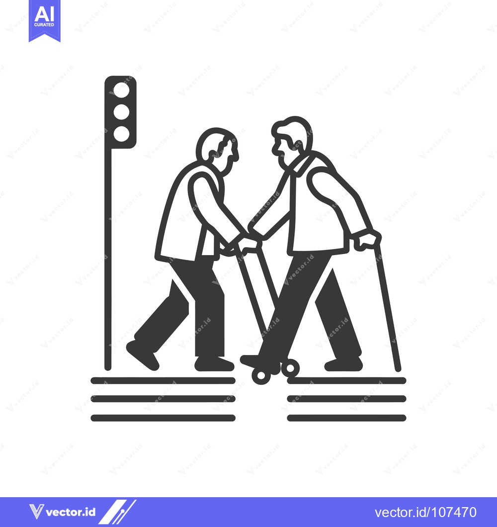 Premium Vector dari Two Elderly Men Walking Across a Crosswalk with a Traffic Light
