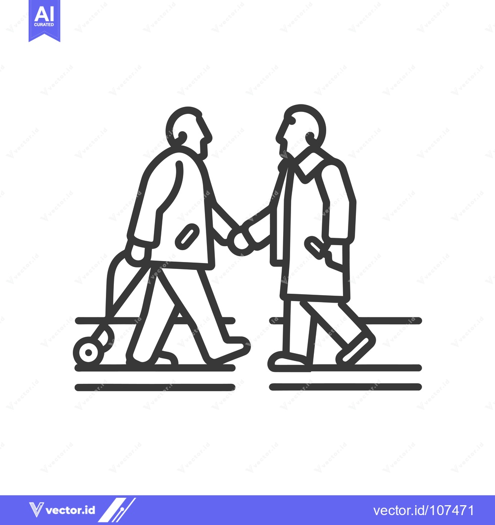 Premium Vector dari Two Elderly Men Walking Hand-in-Hand, One with a Walker