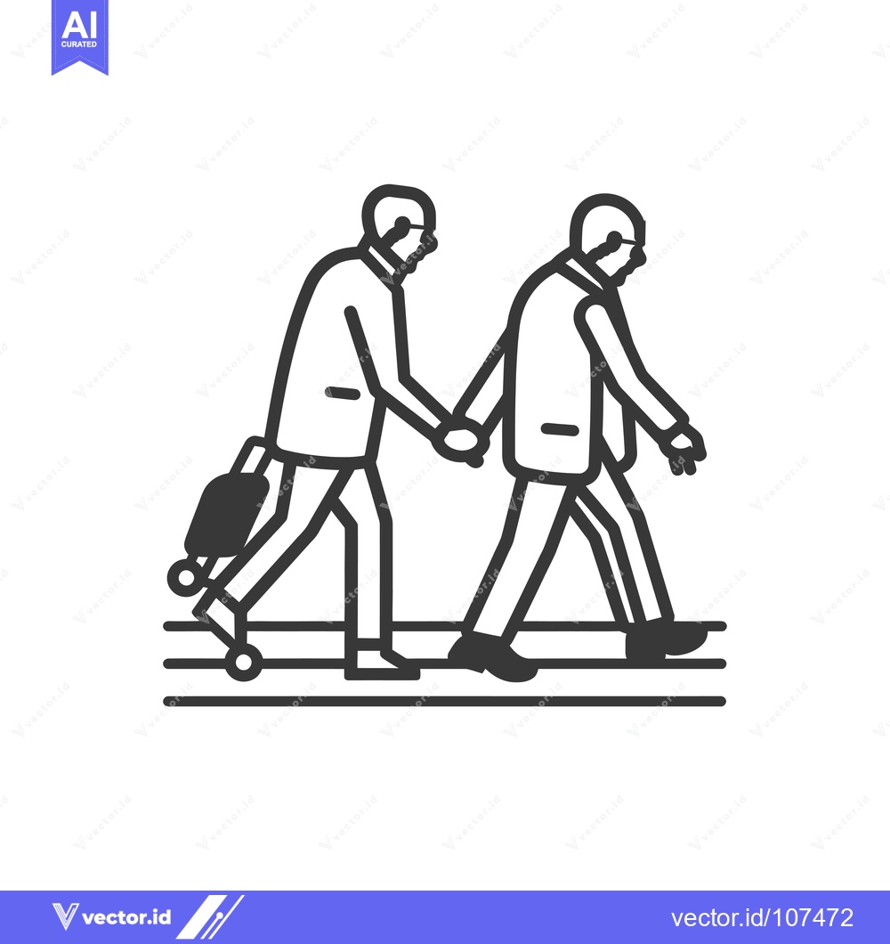 Premium Vector of Two Elderly Men Walking Hand-in-Hand with One Carrying a Suitcase