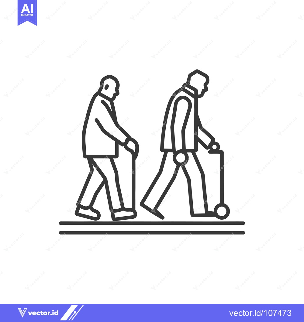 Premium Vector of Two Elderly Men Walking, One Using a Walker, the Other Using a Cane