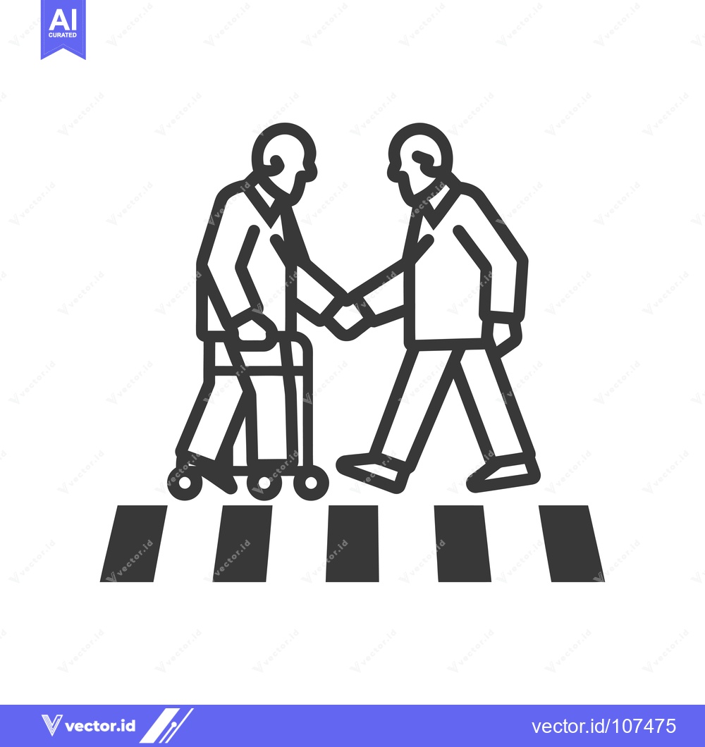 Premium Vector dari Two Elderly People Crossing a Crosswalk Holding Hands, One Using a Wal