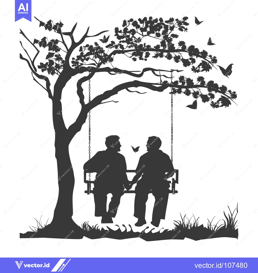 Premium Vector dari Two Elderly People Sitting on a Swing Under a Tree