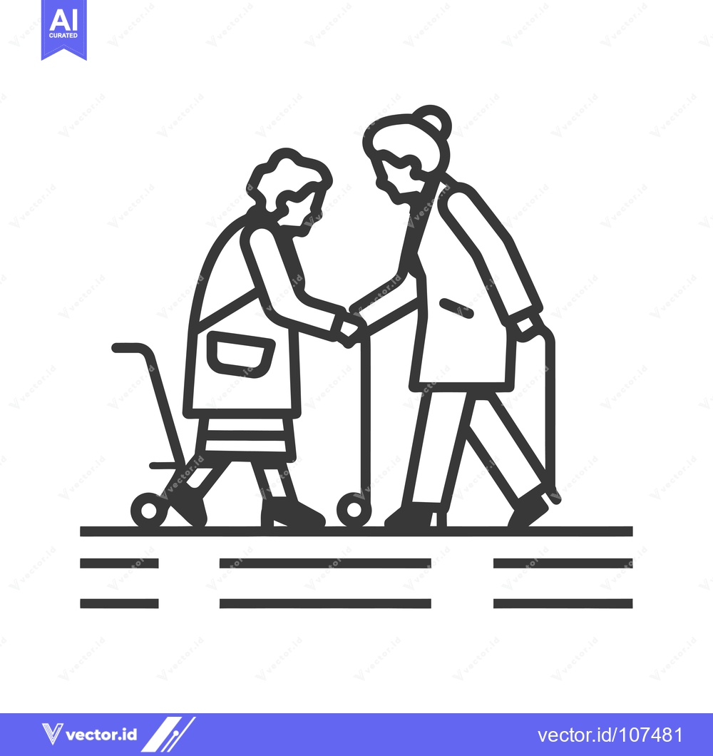 Premium Vector dari Two Elderly People Walking, One Using a Walker, the Other Pushing a Sh