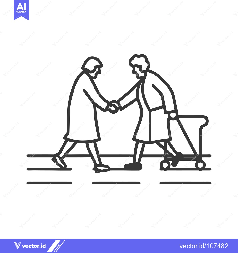 Premium Vector of Two Elderly People Walking Together, One Using a Walker