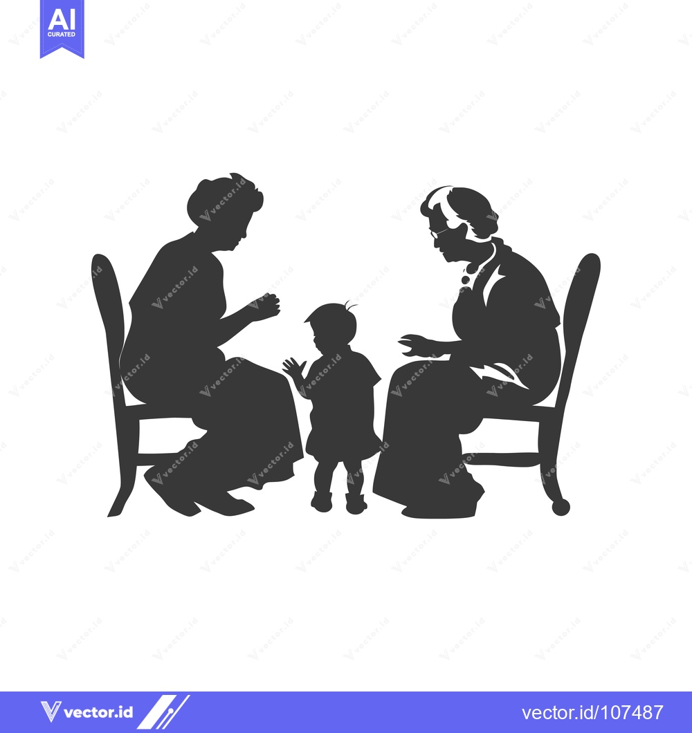 Premium Vector dari Two Elderly Women Sitting in Chairs with a Young Child Standing Betwee