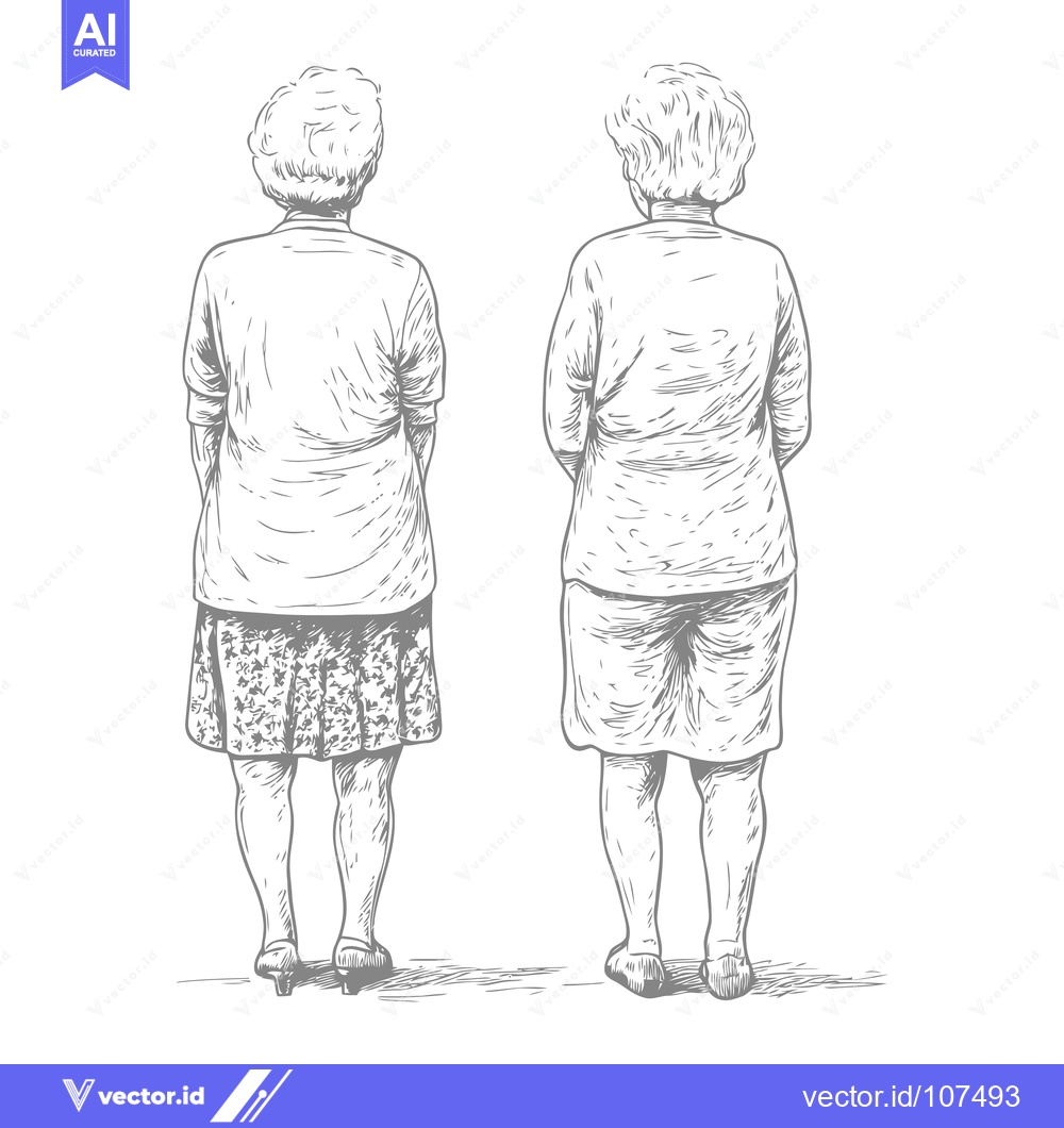 Premium Vector of Two Elderly Women Walking Away From The Viewer