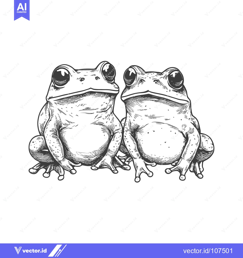 Premium Vector of Two Frogs Sitting Side by Side, Hand-Drawn Illustration