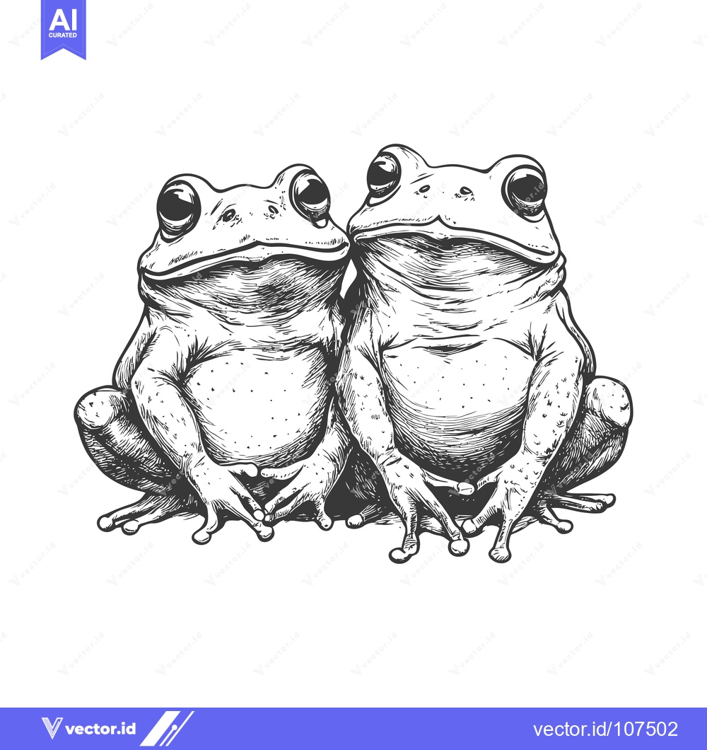Premium Vector dari Two Frogs Sitting Side-by-Side in a Black and White Sketch