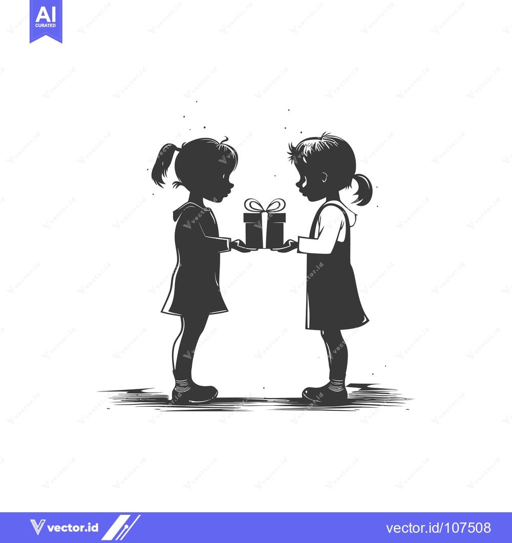Premium Vector dari Two girls exchange a gift in a simple silhouette illustration