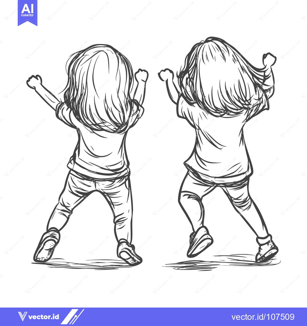Premium Vector dari Two girls in casual clothing walking and jumping
